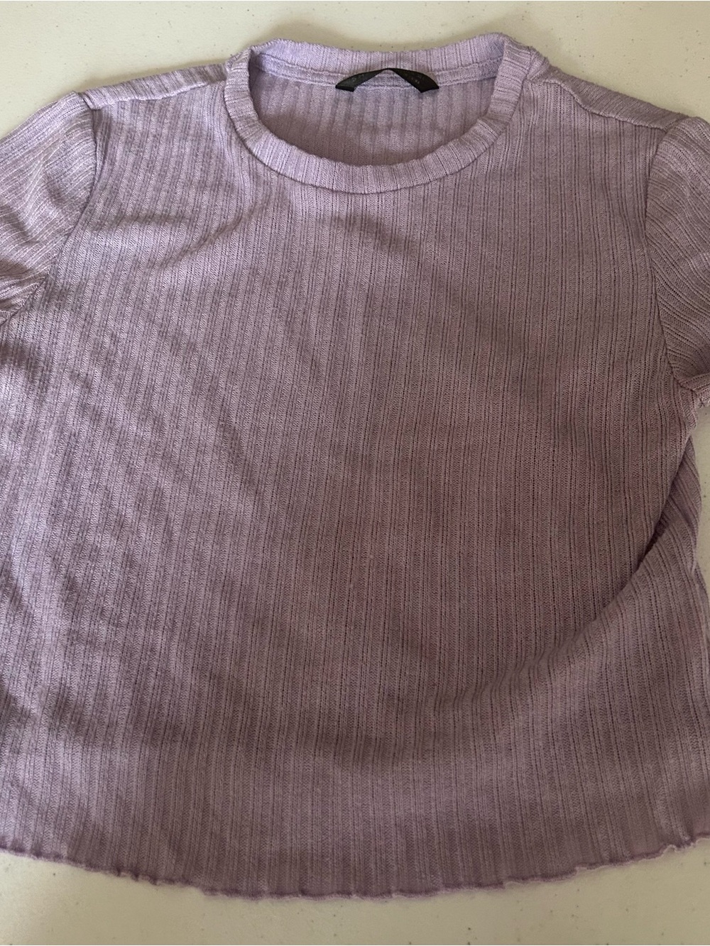 SHEIN Lavender Ribbed Short-Sleeve Crewneck Tee